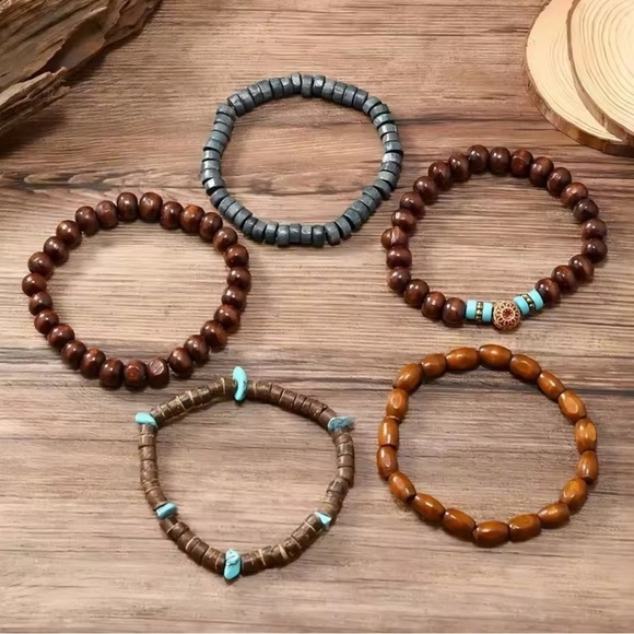 Brown and Turquoise Beaded Bracelet Set - Picture 4 of 5